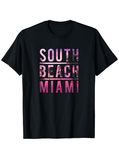 Men's Graphic T-Shirt Pink Sunset Lights With Urban Vibe And Graphic Text South Beach Miami
