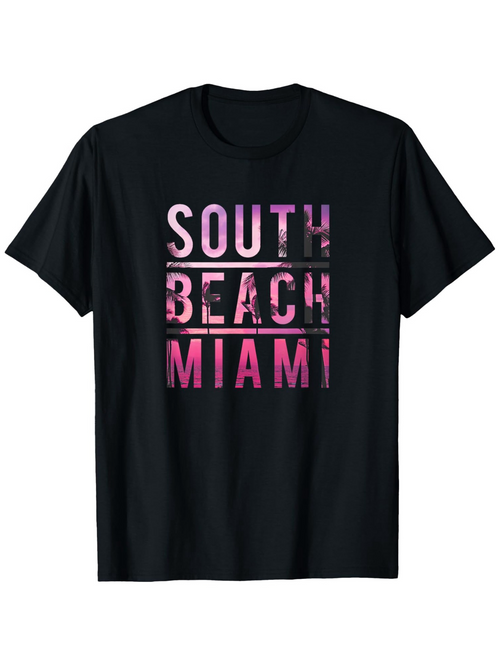 Men's Graphic T-Shirt Pink Sunset Lights With Urban Vibe And Graphic Text South Beach Miami
