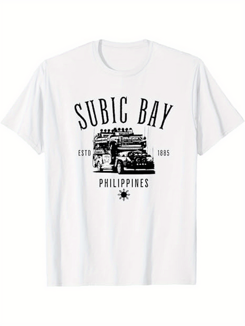 Men's Graphic T-Shirt Subic Bay Vintage Philippine Jeepney With Tropical Island Sun