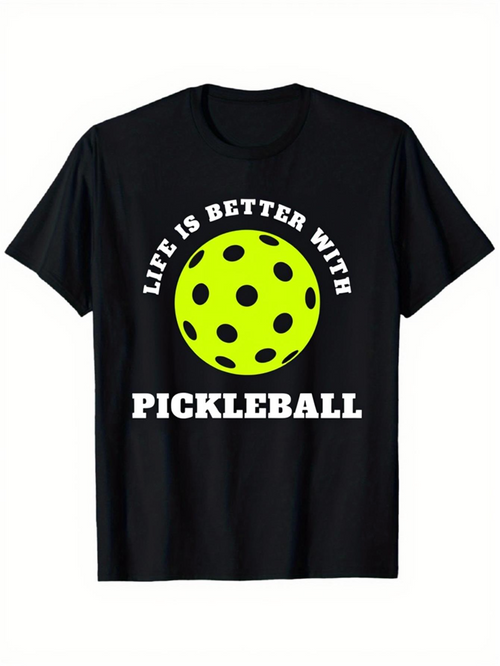 Men's Graphic T-Shirt Life Is Better With Pickleball Bright Green Ball With Playful Black Dots Pickleball