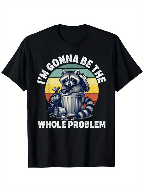 Men's Graphic T-Shirt Im Gonna Be The Whole Problem With Playful Raccoon And Retro Sunset Trashcan