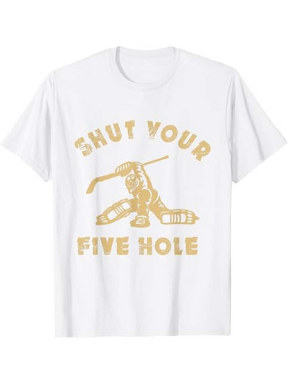 Men's Graphic T-Shirt Shut Your Five Hole Cartoon Hockey Sticks And Puck Sports Figure