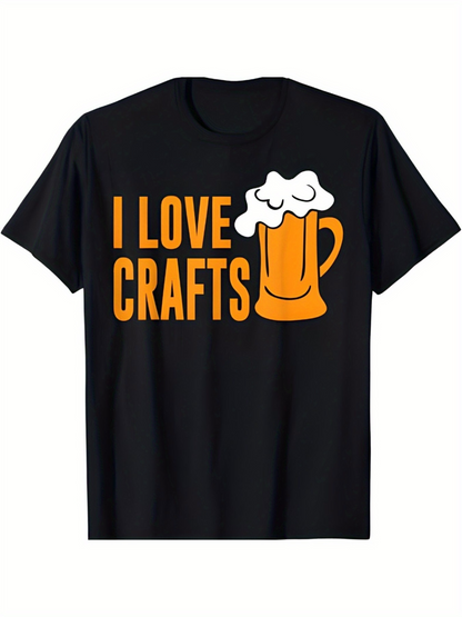 Men's Graphic T-Shirt I Love Crafts With Frothy Beer Glass Illustration