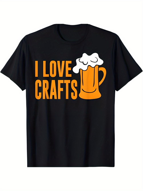 Men's Graphic T-Shirt I Love Crafts With Frothy Beer Glass Illustration