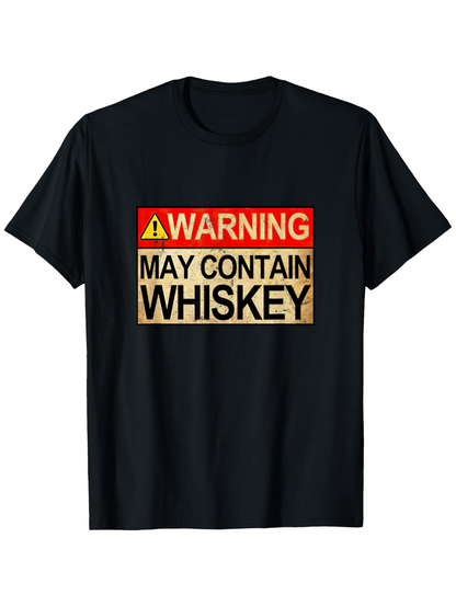 Men's Graphic T-Shirt Warning May Contain Whiskey Vintage Style Block Print Shirt