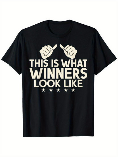 Men's Graphic T-Shirt This Is What Winners Look Like With Thumbs Up Hands And Five Stars