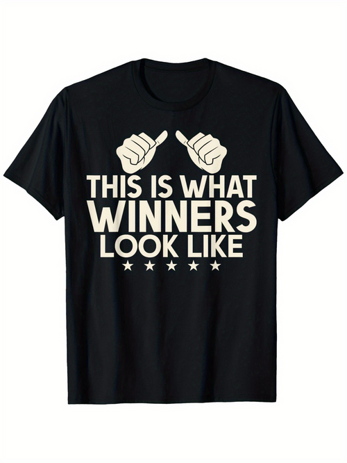 Men's Graphic T-Shirt This Is What Winners Look Like With Thumbs Up Hands And Five Stars