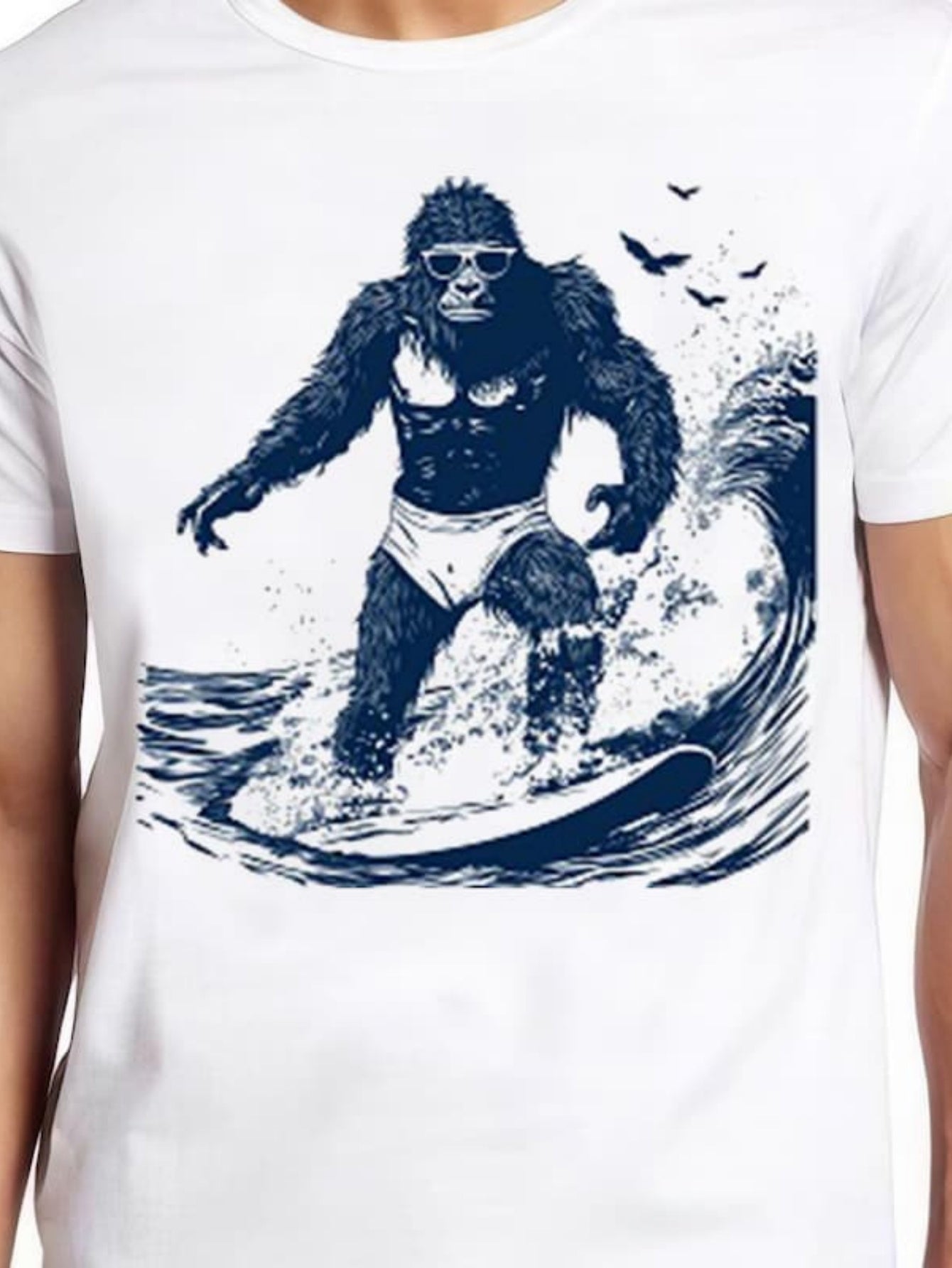 Men's Graphic T-Shirt Cool Gorilla In Bikini Surfing Waves With Splashing Water