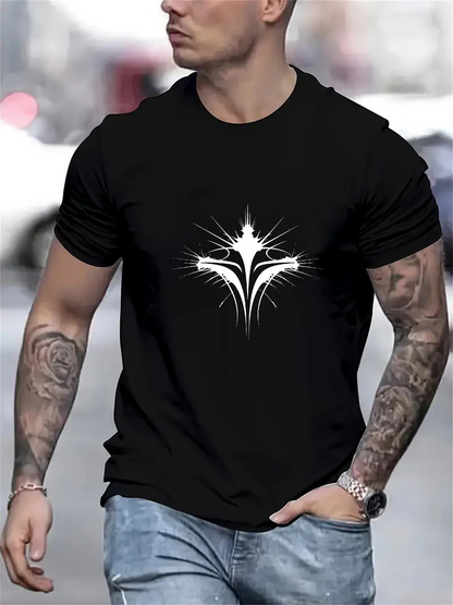 Men's Graphic T-Shirt Radiant Energy Pattern Among Dark Spiked Lines Starburst