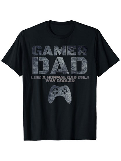 Men's Graphic T-Shirt Gamer Dad With Vintage Controller Illustration And Cool Worn Grunge Texture
