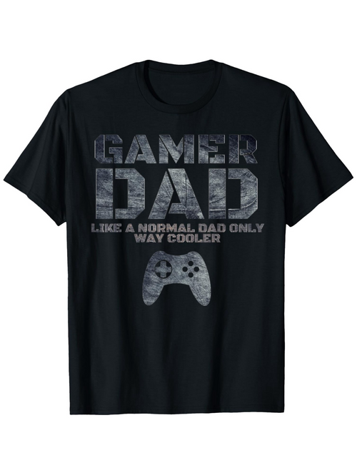 Men's Graphic T-Shirt Gamer Dad With Vintage Controller Illustration And Cool Worn Grunge Texture