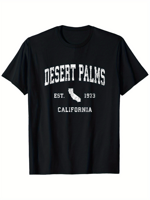Men's Graphic T-Shirt Desert Palms California With Outlined State Map Graphic T Shirt