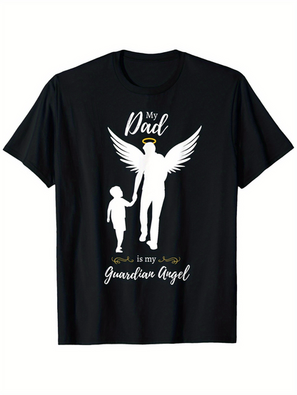 Men's Graphic T-Shirt My Dad Walks Beside Me As Guardian Angel With Silhouetted Child And Winged Figure