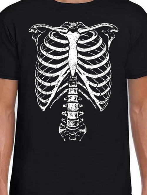 Men's Graphic T-Shirt Anatomical White Bones With Realistic Details Against Black Shirt Ribcage