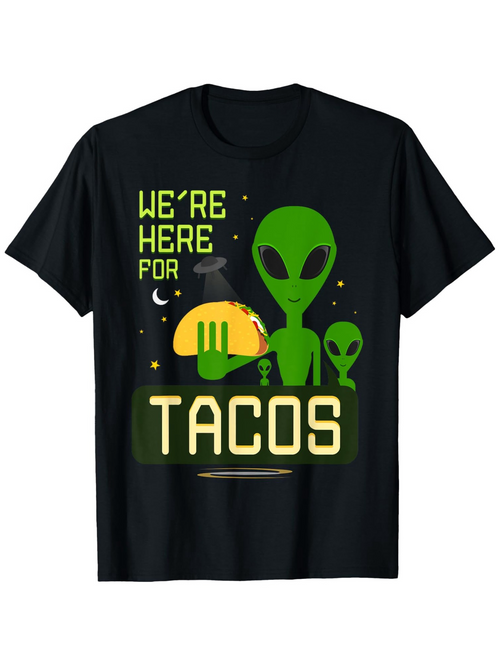 Men's Graphic T-Shirt Were Here For Tacos Two Aliens Holding Bright Yellow Taco