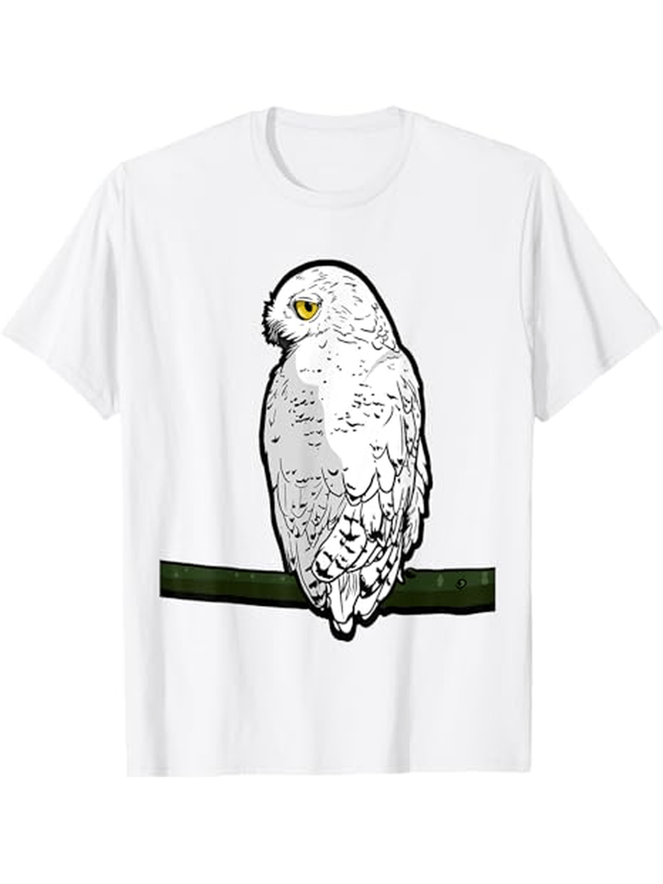 Men's Graphic T-Shirt Golden Eyed Snowy Owl Perched Quietly On Green Branch Owl