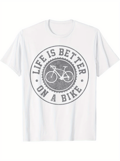 Men's Graphic T-Shirt Life Is Better Circular Print With Classic Bicycle Drawing Center Bicycle