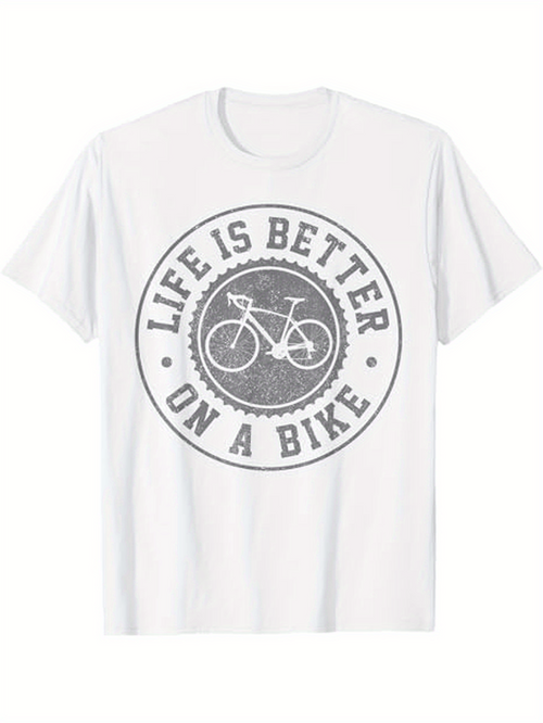 Men's Graphic T-Shirt Life Is Better Circular Print With Classic Bicycle Drawing Center Bicycle