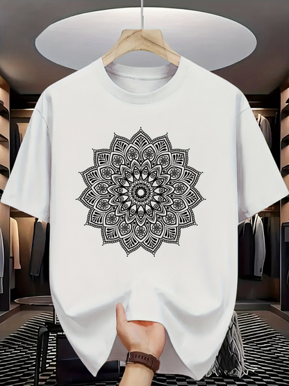 Men's Graphic T-Shirt Intricate Hand Drawn Ethnic Mandala Pattern Under Soft Light Mandala