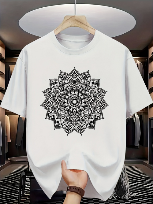Men's Graphic T-Shirt Intricate Hand Drawn Ethnic Mandala Pattern Under Soft Light Mandala