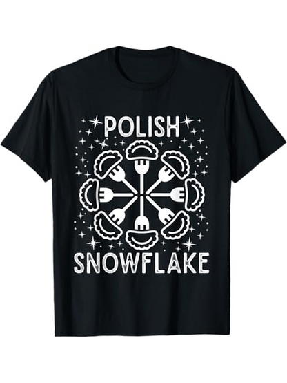 Men's Graphic T-Shirt Polish Snowflake With Pierogi Forks And Starburst Pattern