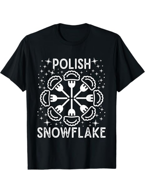 Men's Graphic T-Shirt Polish Snowflake With Pierogi Forks And Starburst Pattern