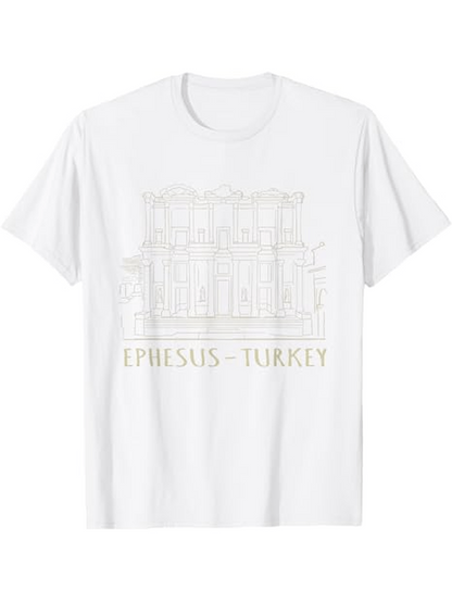 Men's Graphic T-Shirt Ephesus Turkey Ancient Ruins And Classical Line Art Library Building