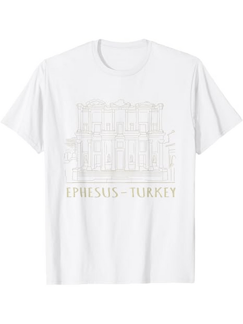 Men's Graphic T-Shirt Ephesus Turkey Ancient Ruins And Classical Line Art Library Building
