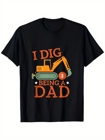 Men's Graphic T-Shirt I Dig Being A Dad Construction Truck With Stars And Numbers Excavator