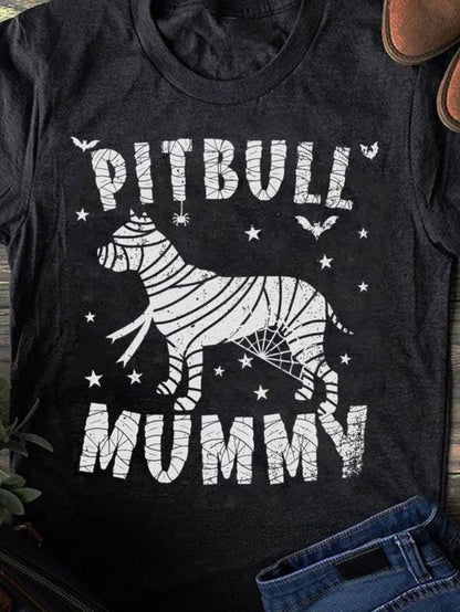 Men's Graphic T-Shirt Pitbull Mummy Wrapped In Bandages With Flying Bats And Stars Dog