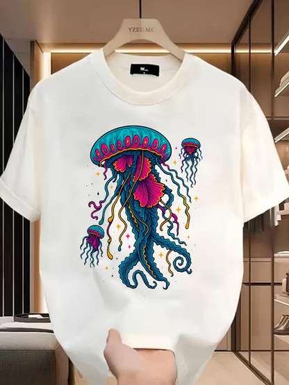 Men's Graphic T-Shirt Colorful Marine Life Among Gentle Ocean Currents Jellyfish
