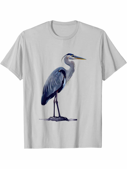 Men's Graphic T-Shirt Elegant Watercolor Brush Strokes Depicting Standing Graceful Heron