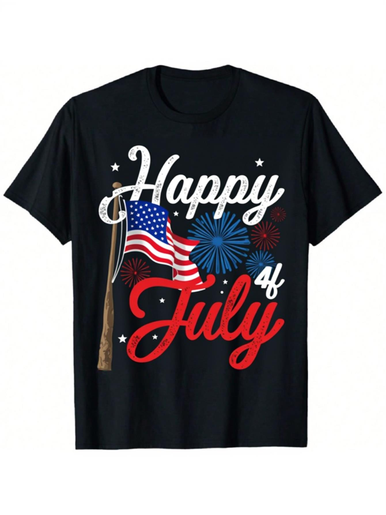 Men's Graphic T-Shirt Happy 4th July Patriotic Fireworks With American Flag Celebration TShirt