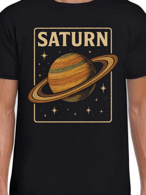 Men's Graphic T-Shirt Saturn Retro Style Planet Surrounded By Stars Space Saturn