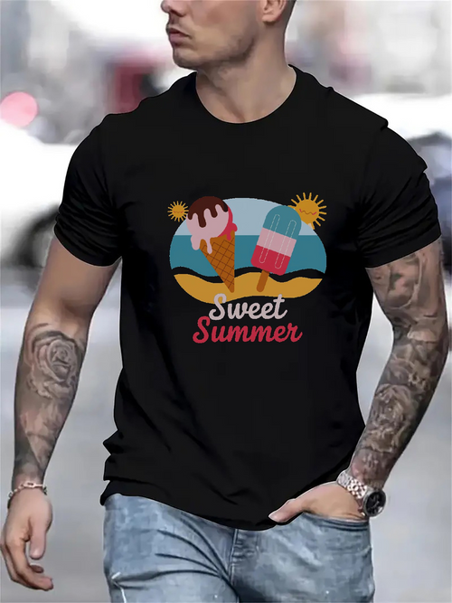Men's Graphic T-Shirt Sweet Summer Ice Creams With Sun And Beach Scene
