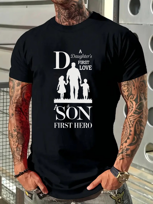 Men's Graphic T-Shirt Silhouetted Family Holding Hands With Inspirational Letters Father