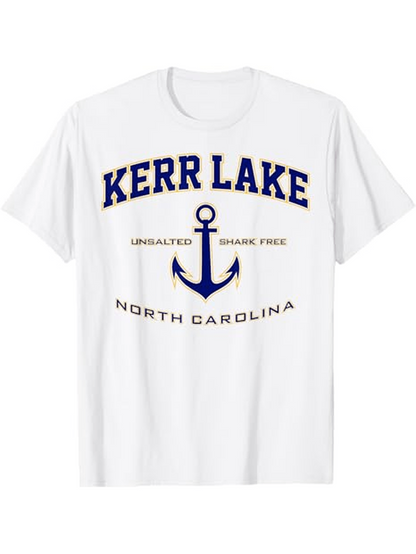 Men's Graphic T-Shirt Kerr Lake Nautical Anchor Under Blue Letters North Carolina
