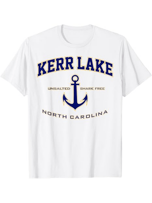 Men's Graphic T-Shirt Kerr Lake Nautical Anchor Under Blue Letters North Carolina