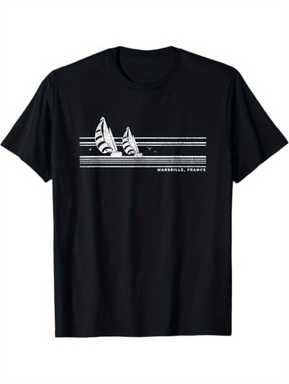 Men's Graphic T-Shirt Minimalist Striped Ocean Waves With Abstract Artistic Pattern