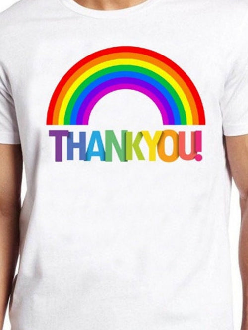 Men's Graphic T-Shirt Thank You Rainbow Colors With Bright Vibrant Arching Stripes Overhead