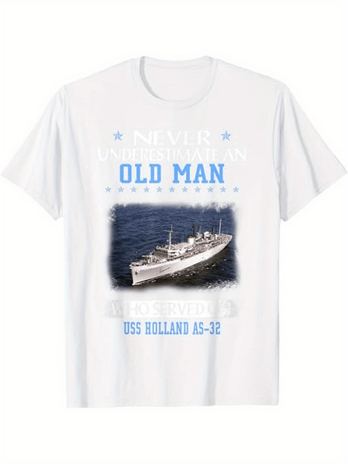 Men's Graphic T-Shirt Never Underestimate An Old Man With Uss Holland As 32 Warship