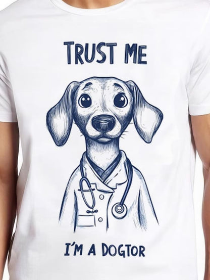 Men's Graphic T-Shirt Trust Me I Am A Dogtor Hand Drawn Sketch Dog Wearing A Doctors Coat
