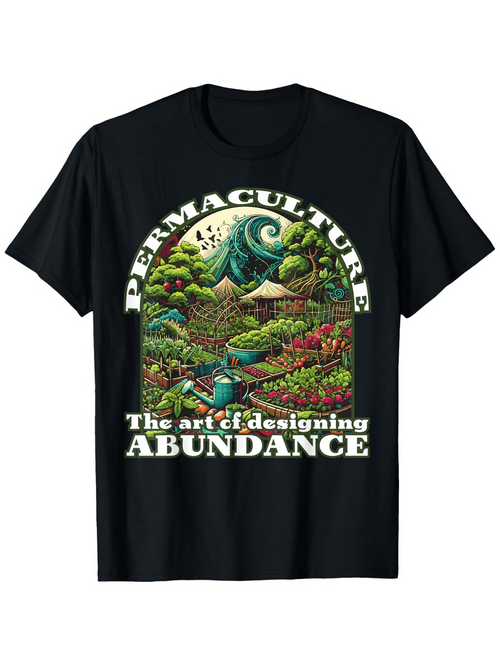 Men's Graphic T-Shirt Permaculture The Art Of Designing Abundance In Lively Lush Botanical Garden Scene