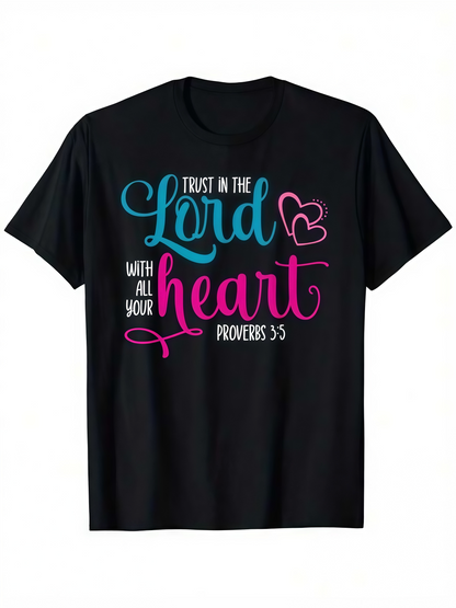 Men's Graphic T-Shirt Trust In The Lord With All Your Heart Swirling Script And Artsy Outline Heart Bible Verse