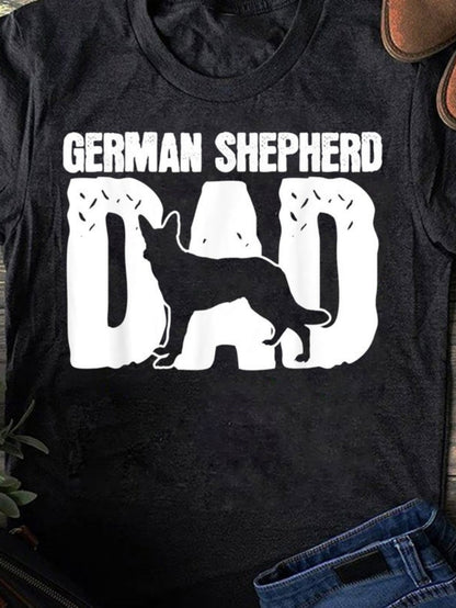 Men's Graphic T-Shirt German Shepherd Dad Bold Letters With Silhouette Of Strong Dog