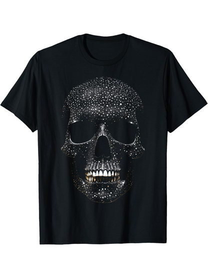 Men's Graphic T-Shirt Glistening Silver Studded Texture On Dark Grunge Human Skull