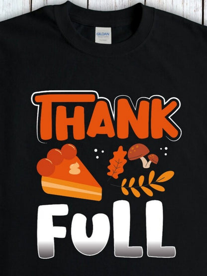 Men's Graphic T-Shirt Thank Full Pumpkin Pie With Mushrooms Oak Leaves And Harvest