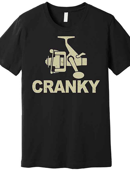 Men's Graphic T-Shirt Cranky Vintage Style Fishing Reel With Distressed Graphic Design