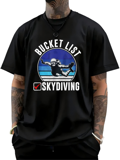 Men's Graphic T-Shirt Bucket List Skydiving Sunset Gradient With Silhouette And Cloudy Sky Skydiver