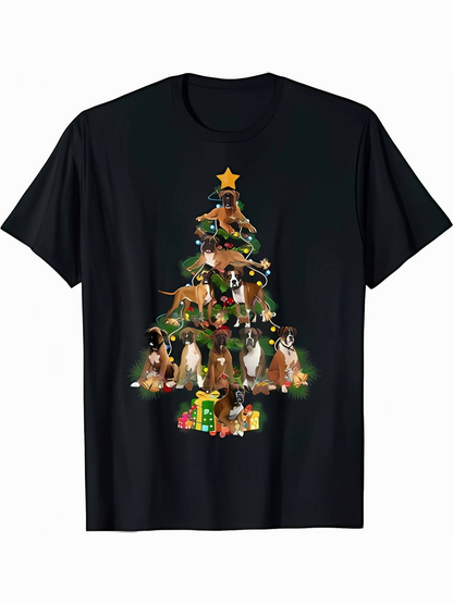Men's Graphic T-Shirt Charming Holiday Tree With Playful Dogs And Festive Gift Decorations Christmas Tree